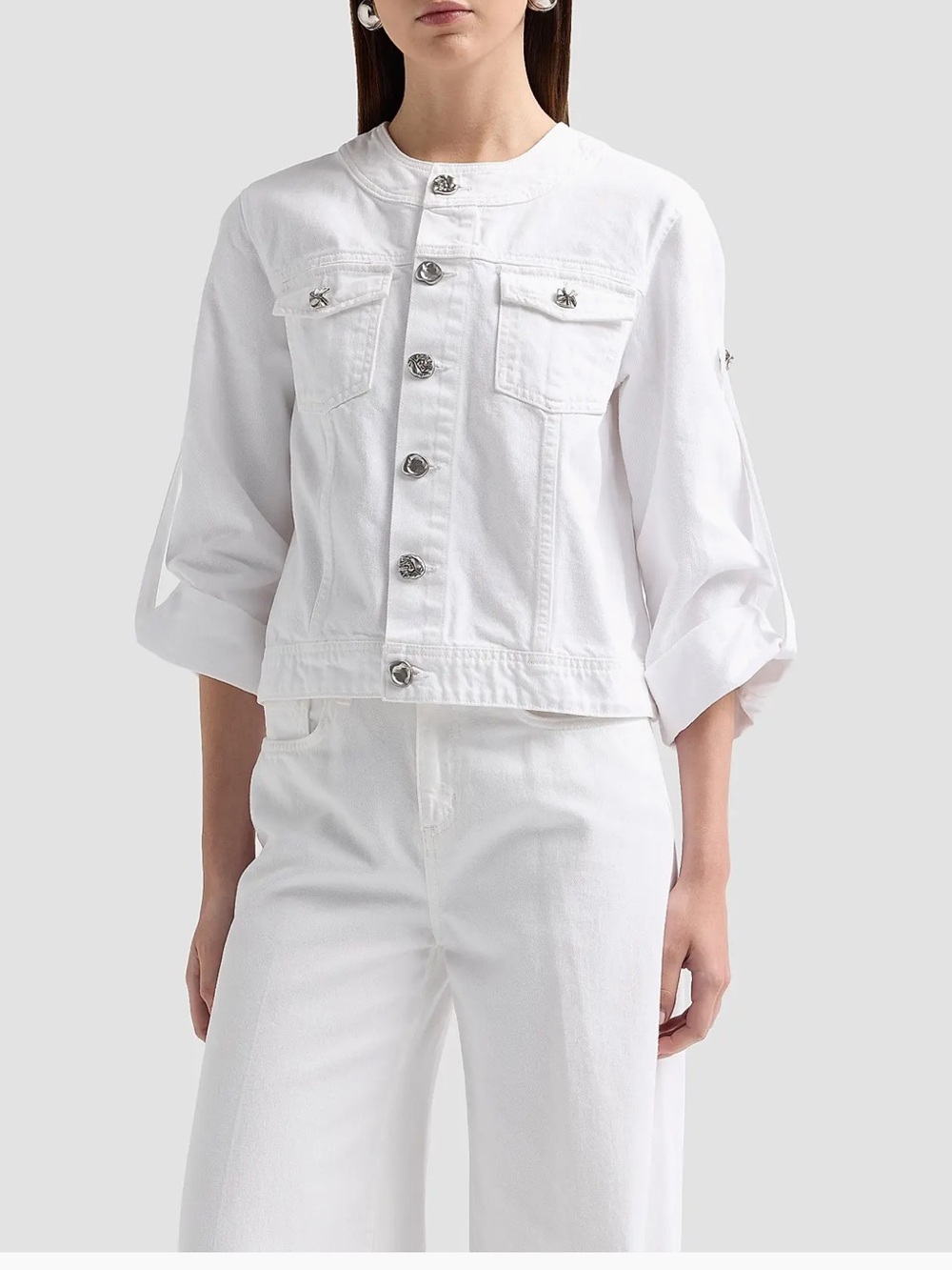 L'AGENCE Anouk White Cropped Button-Front Jacket